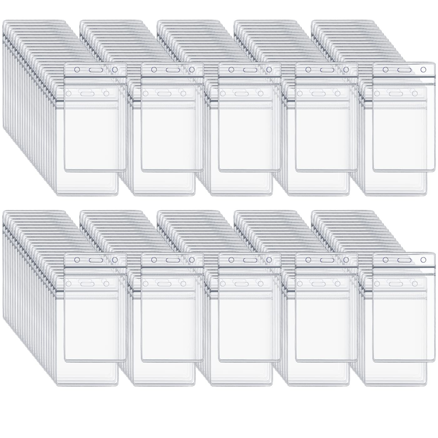 Name Badges Holders 100PCS, Plastic Card Holder Transparent Vertical Waterproof Name-Tag Badge ID-Holders Cards Badge Card Plastic Wallets Pocket Holder Double Sided Badges Lanyard Holders Name Holder