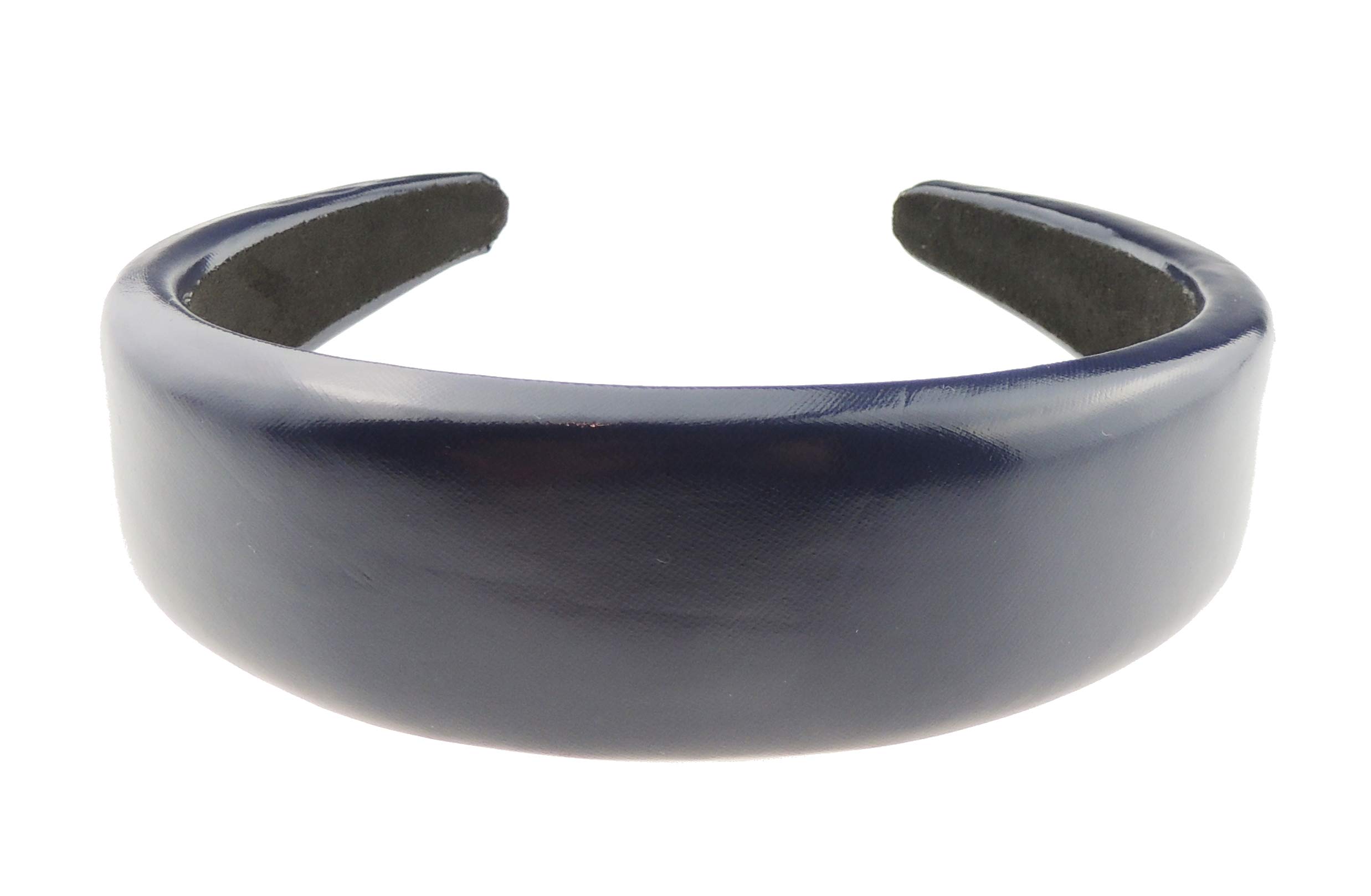 Women Patent Leather Look Formal Plaid Thick Wide 4cm Fabric Headband Alice Band Hair Accessory Hairband Christmas Birthday Wedding Guest Bridesmaid Prom Dance Holiday Pageant Prom (Navy)