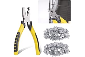 JUNNIU Wire Cage Buckle Pliers with 600 Wire Cage Clips Fasten Clips Buckle Clamp Tool Fence C Clip Pliers for Bird Quail Rabbit Chicken