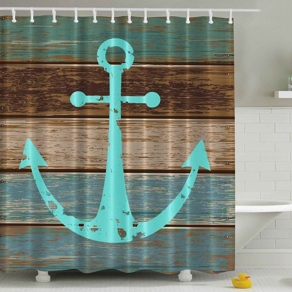 Rustikaler Duschvorhang Mit Anker-Motiv – 120x180 Cm, Polyester, Wasserdicht & Schimmelresistent