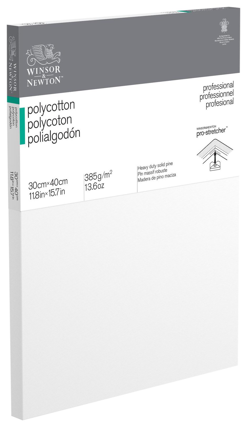 Winsor & Newton 6206015 Professional Stretcher Frame Made of Polycotton 385 g/m² Triple Primed Medium Grain Ideal for Oil Paints and Acrylic Paints 30 x 40 cm