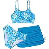 SOLY HUX Girl's Floral Print Swimsuits 3 Piece Bikini Set High Waisted Bathing Suit with Coverup Skirt