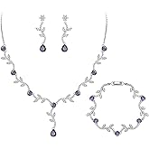 Crysdue Wedding Vine Jewelry Set for Brides Bridesmaid, Cubic Zirconia Elegance Teardrop Necklace Bracelet Dangle Earrings for Wedding Prom Party, Leaves Bridal Jewelry
