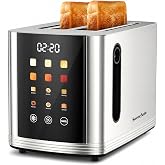 Toaster 2 Slice Touch Screen, Smart Toaster Wide Slot, Full Stainless Steel | Digital Countdown Toaster 6 Browning Levels &amp; 6 Bread Modes, Reheat/Defrost/Cancel, Compact Toaster with Removable Crumb Tray