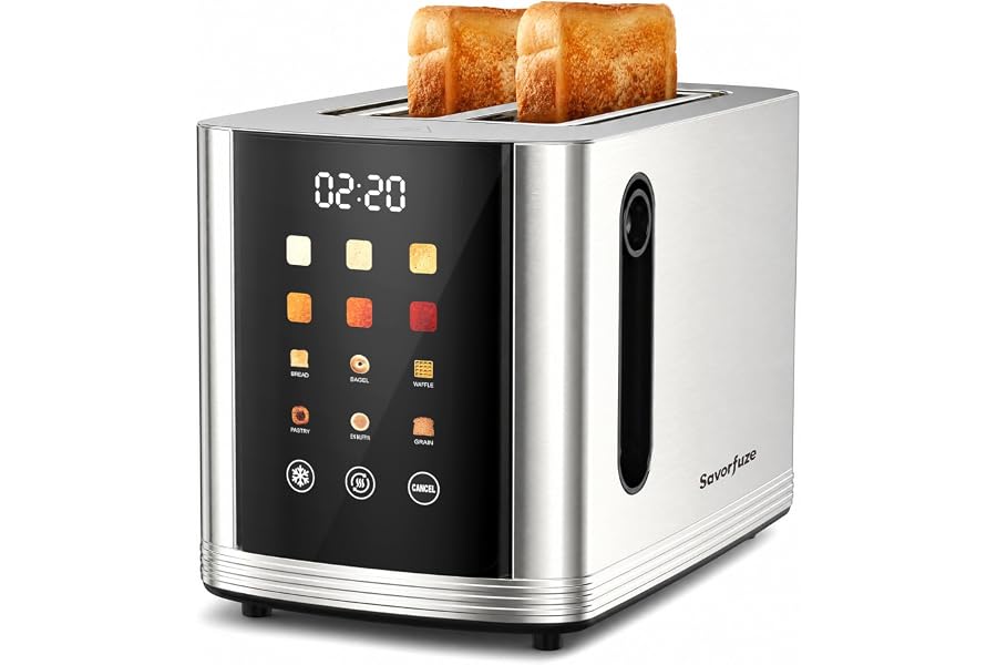 Toaster 2 Slice Touch Screen, Smart Toaster Wide Slot, Full Stainless Steel | Digital Countdown Toaster 6 Browning Levels & 6