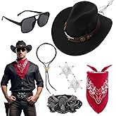 Zhamate 7 Pcs Cowboy Outfit for Men Women Western Cowboy Costume Accessories for Cosplay Halloween Party