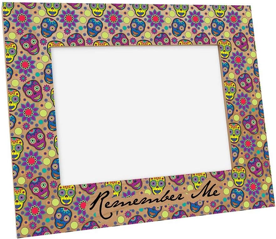 Hat Shark Remember Me Dia De Los Muertos - Day of The Dead Wooden Picture Frame Red Wood Printed in Full Color (5x7) (Color Printed)