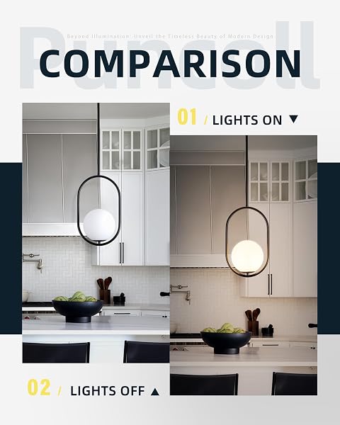 PUNCOLL BLACK PENDANT LIGHTS – 1-LIGHT PENDANT LIGHTS KITCHEN ISLAND WITH MILKY WHITE GLOBE GLASS – MID CENTURY PENDANT LIGHT FIXTURES – BLACK HANGING LIGHTS FOR KITCHEN H9376-MGBK