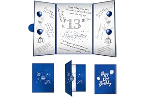 Crenics 13th Birthday Decorations for Boy or Girls, Creative 13th Birthday Guest Book Alternative, Blue and Silver 13 Birthday Signature Book 18 x 12 inch, Great 13 Birthday Gifts