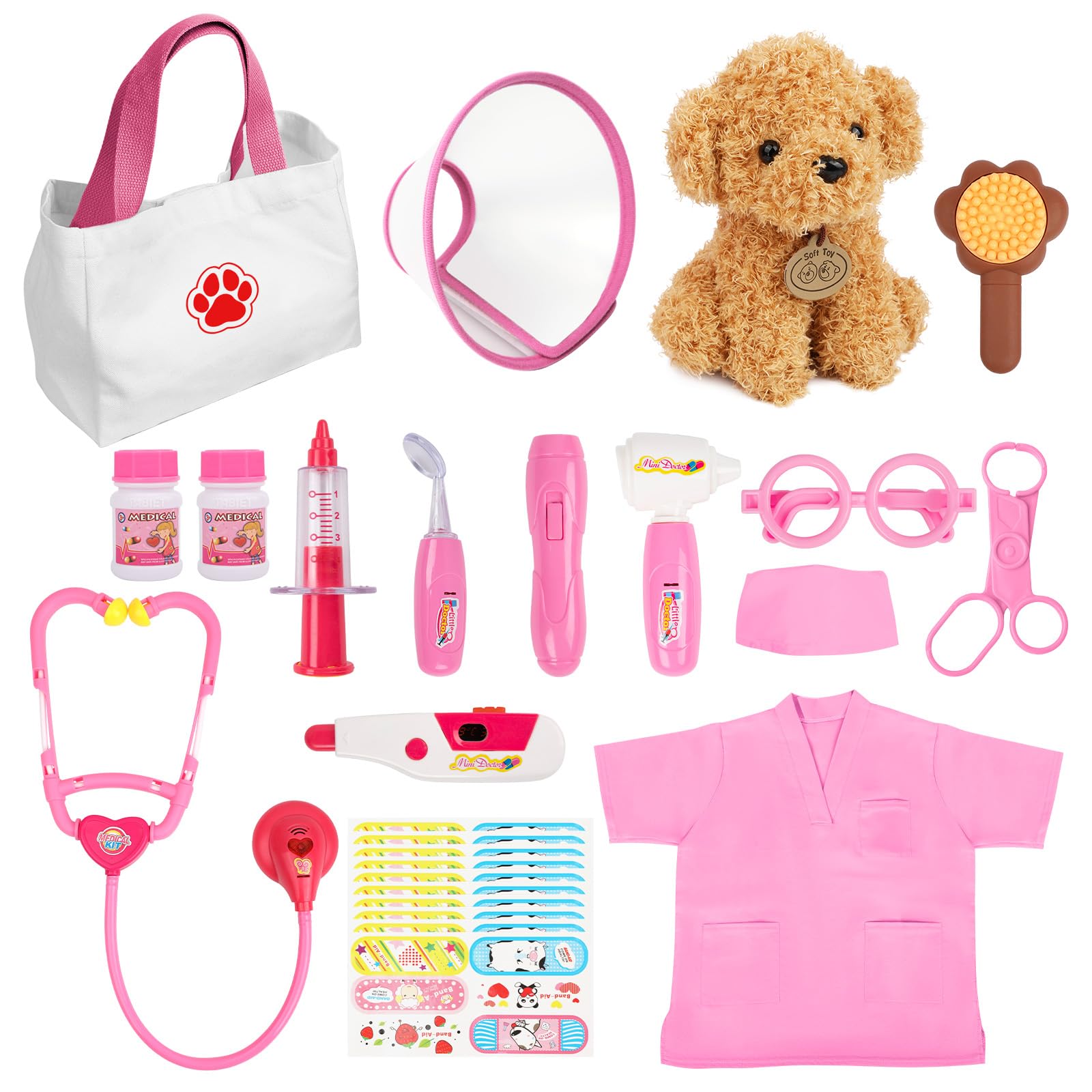 Photo 1 of Liberry Doctor Kit for Toddlers Age 3 4 5 6, 26 Pcs Kids Doctor Playset with Dog Toy, Stethoscope and Dress Up Costume, Pretend Play Medical Gift for Girls, Pink