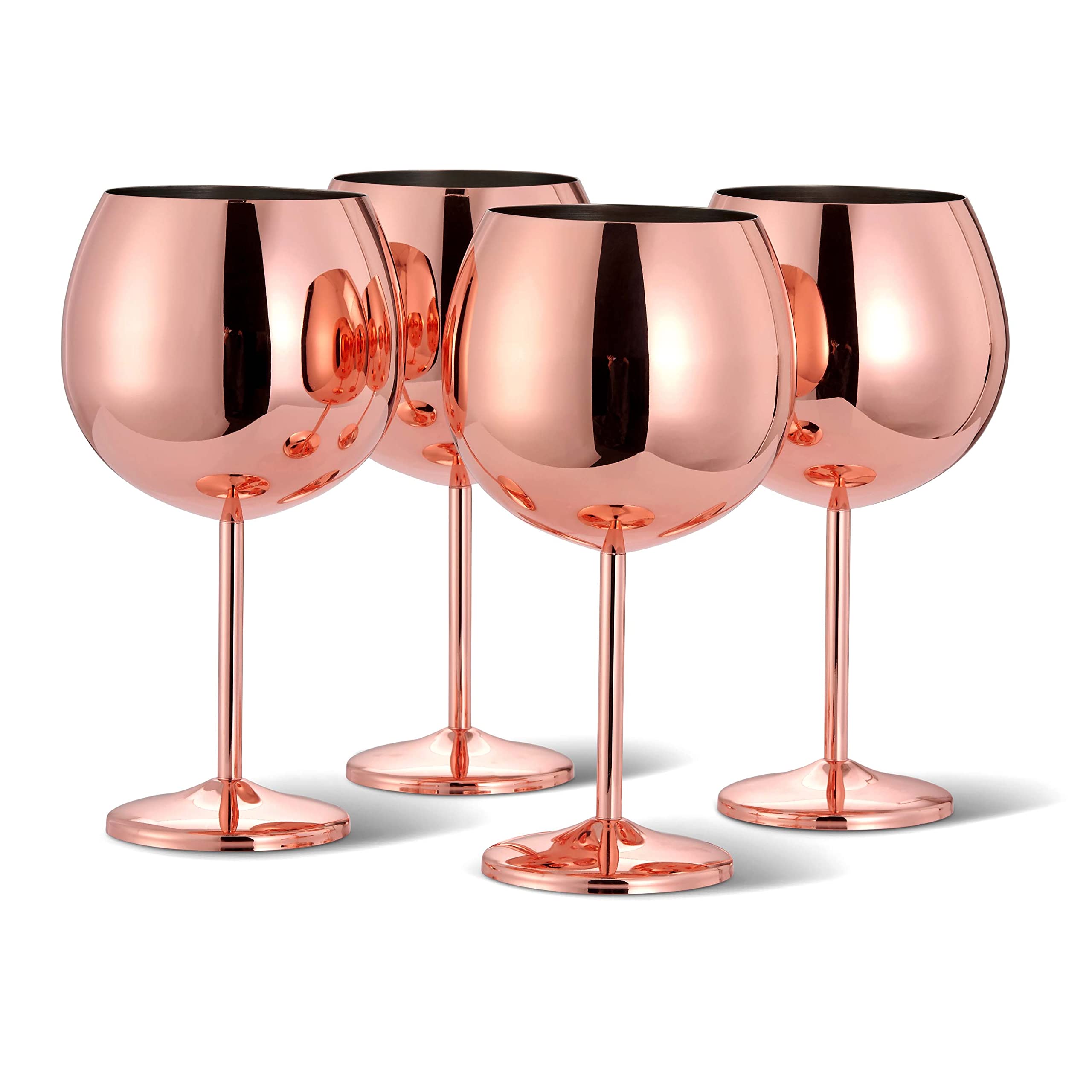 Oak & Steel - 4 Stainless Steel Large Goblet Wine Glasses, 700ml - Unbreakable Balloon Glass Gift Set for Cocktails Gin Wedding Anniversary Birthday Party (Rose Gold)