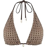 ZAFUL Women's Triangle Bikini Top Multiway Fishnet Tie Back Bandeau Halter String Bikini Swimsuit Bathing Suit