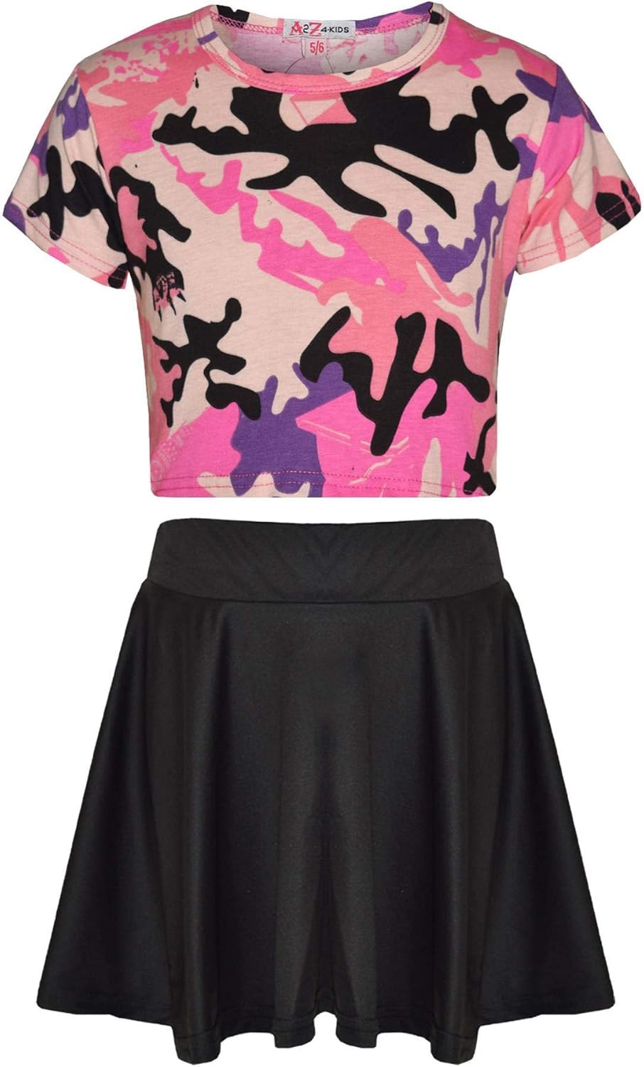 Set 2 Pièces Fille - Crop Top & Jupe Crayon - Couleurs Vives - Taille 5-6 à 13 Ans - École, Danse, Fête