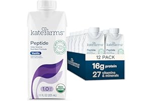KATE FARMS Organic Adult Peptide 1.0 Formula, Vanilla, Sole-Source, Hydrolyzed Plant-Based Nutrition for Oral or Tube Feeding, 11 Fl oz (12 Pack)