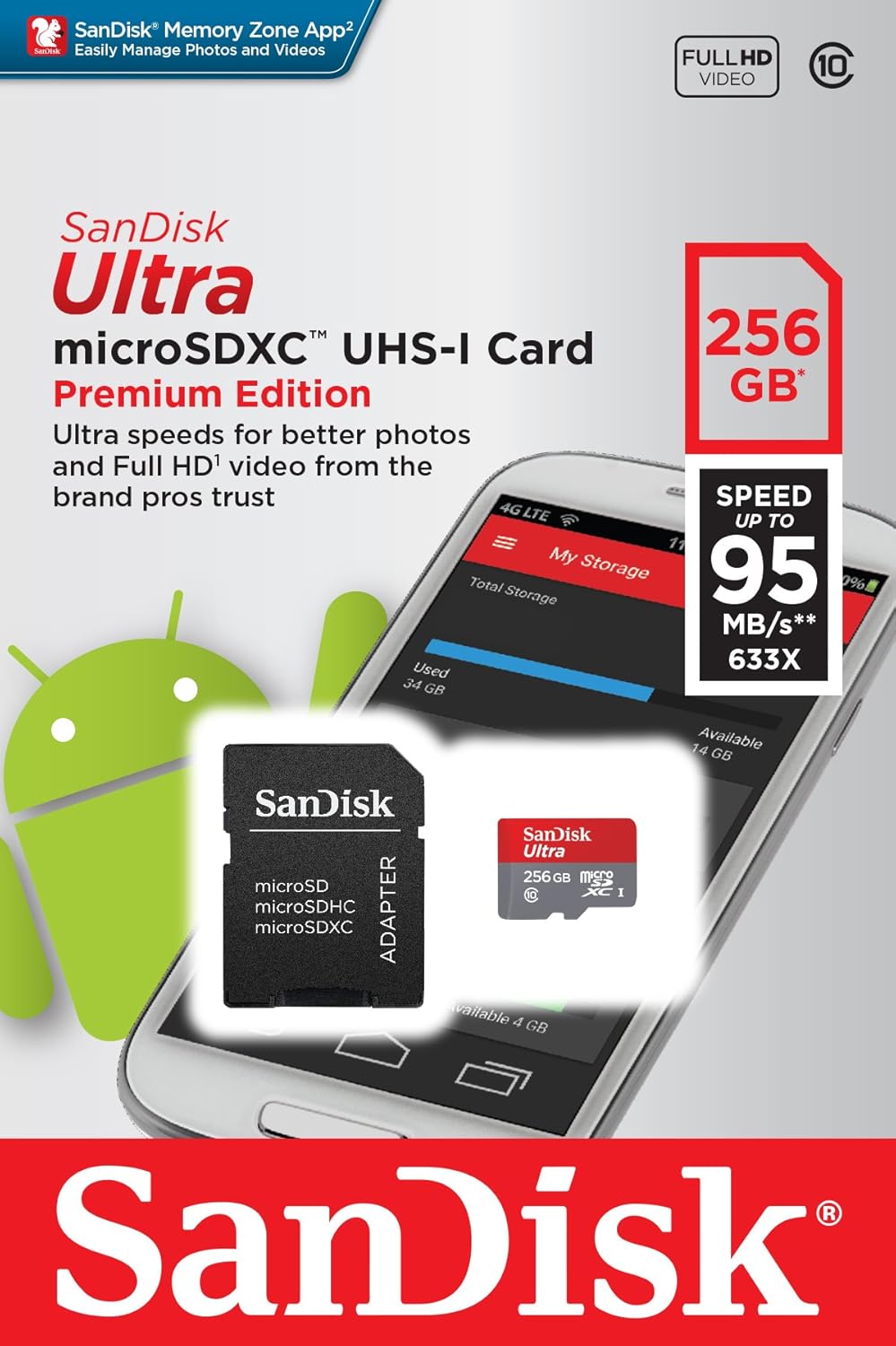 SanDisk Ultra 256GB microSDXC UHS-I card with Adapter