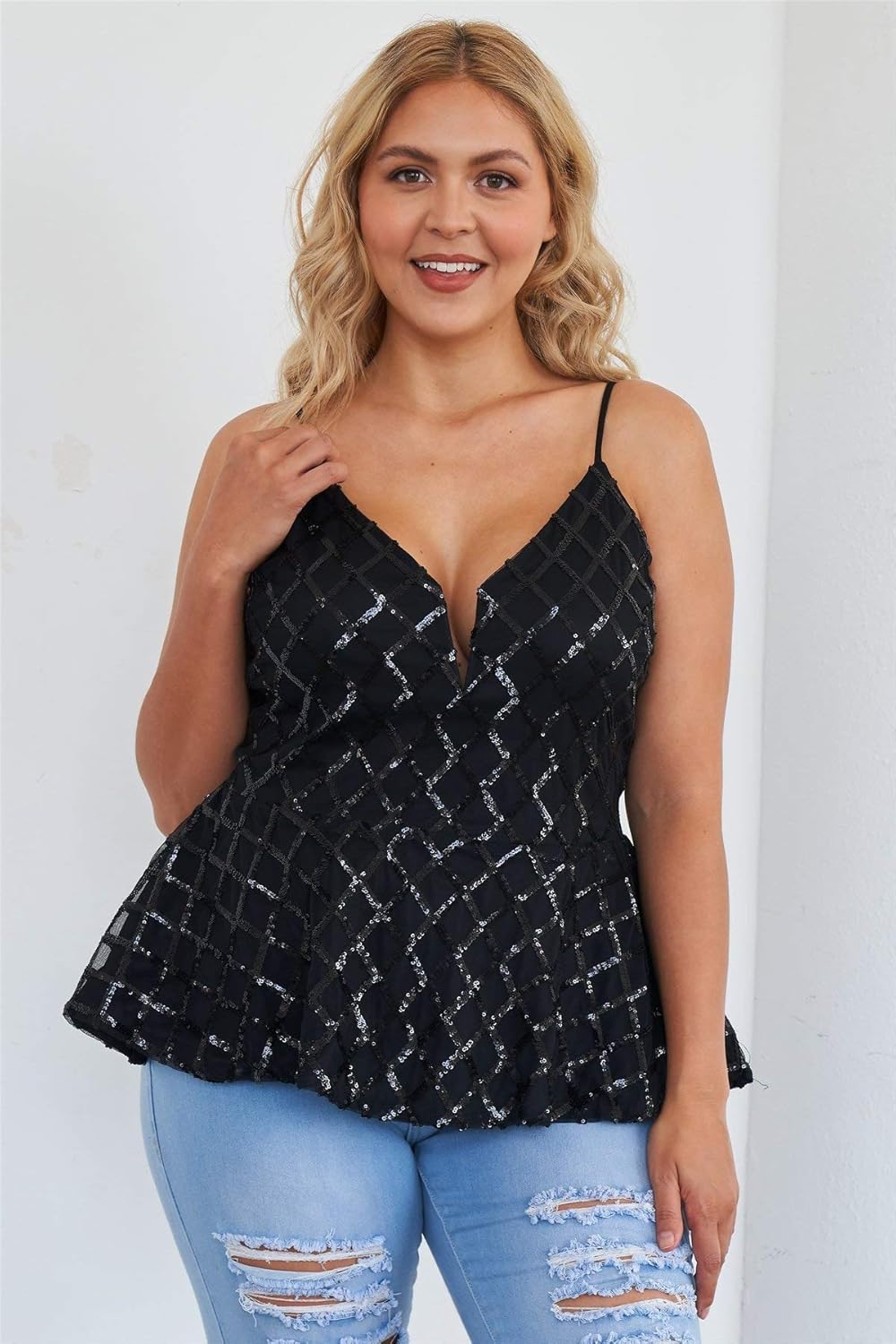 plus size sequin peplum top