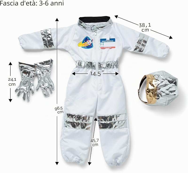 Costume da Astronauta per Bambini - Gioco con Casco e Accessori Spaziali, Costume Unisex, Gioco di Imitazione, Costumi di Halloween o Carnevale, Regalo per Bambini e Bambine, 3+ Anni
