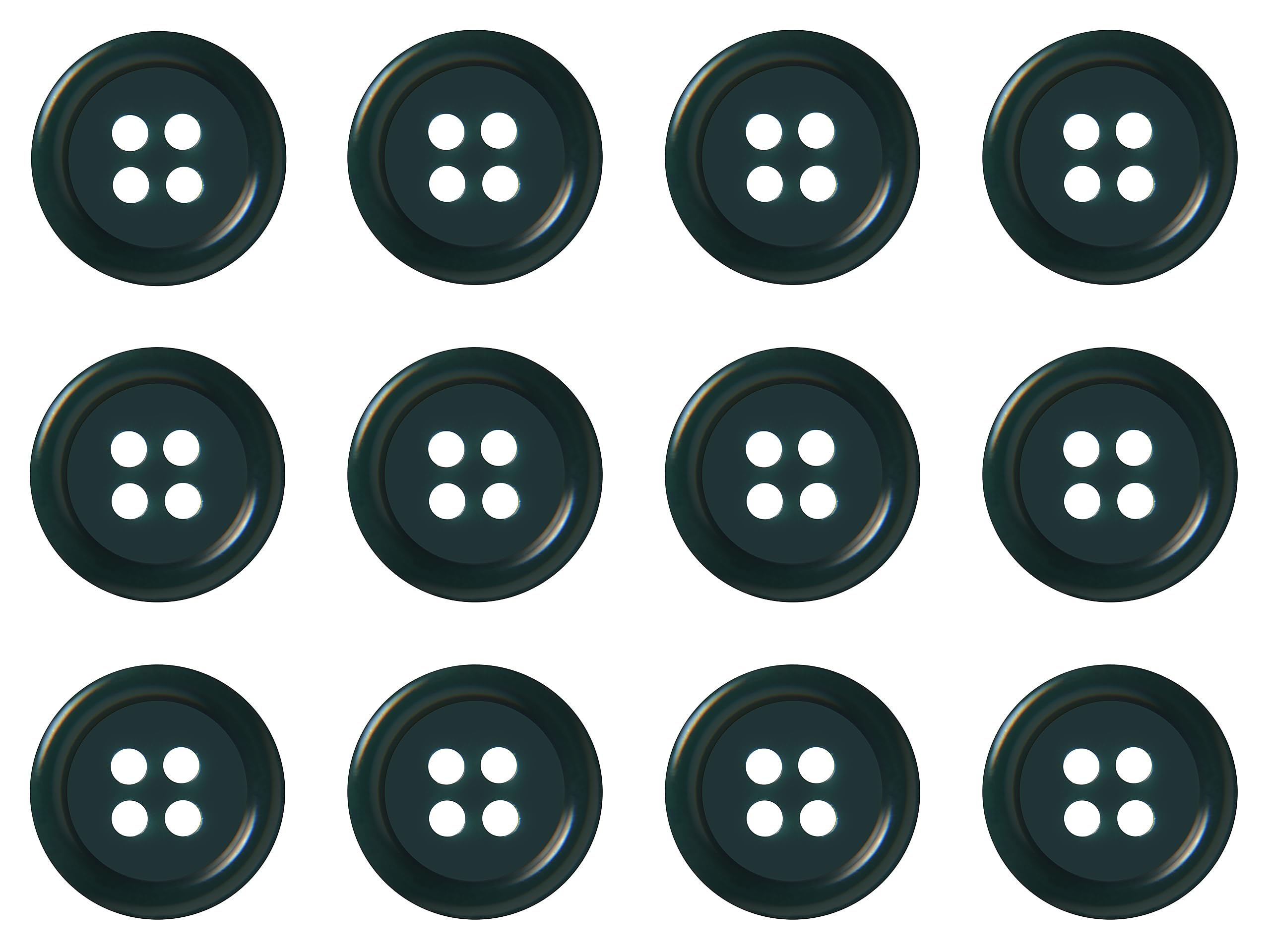 Pack of 12 Dark Peacock Green Sew on 15mm Round Buttons Flat 4 Holes 24L 24 Ligne — image 1