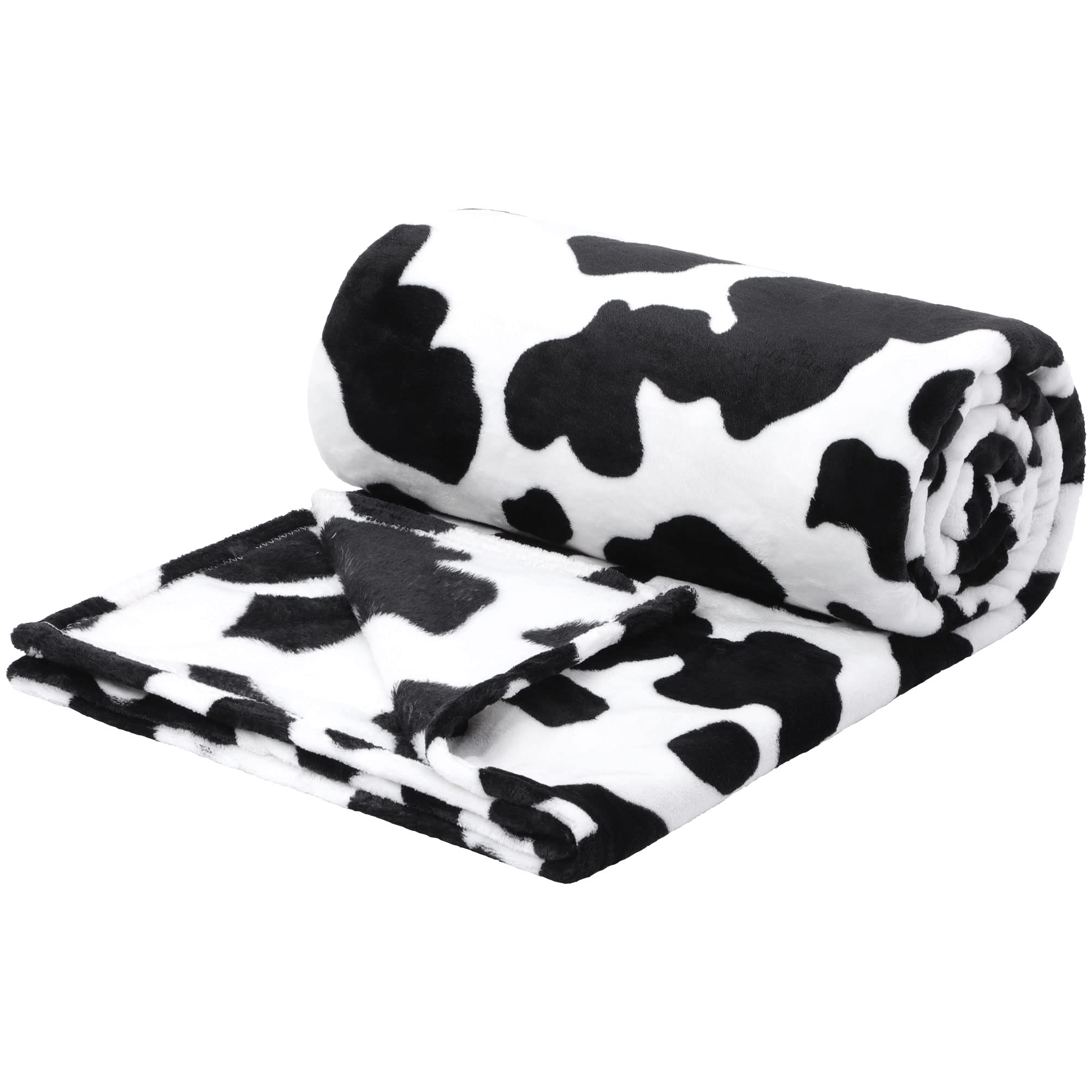 PiccoCasa Cow Printed Blanket, Soft 300GSM Fleece Flannel Throw Blanket Lightweight Cute Comfy Warm Cow Texture Black and White Cowhide Blankets for Couch Sofa Bed Office 150 x 200cm