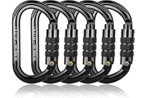 FVW CE Certified Auto Locking Climbing Carabiners, Professional 25KN (5620 lbs) Heavy Duty Caribeaners for Rappelling Swing Rescue & Gym etc, Large D-Shaped Carabiners