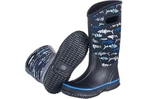 WTW Kids Rubber Rain Boots - Neoprene Insulated 100% Waterproof Mid Calf Mud Boots for Boys and Girls Winter Snow Boots