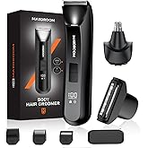 MAXGROOM Manscape 3-In1 Body & Pubic Hair Trimmer for Men, IPX7 Waterproof Ball & Groin Shaver with LED Light, Electric Razor with Travel Pouch & USB Rechargeable, Christmas Gifts for Men