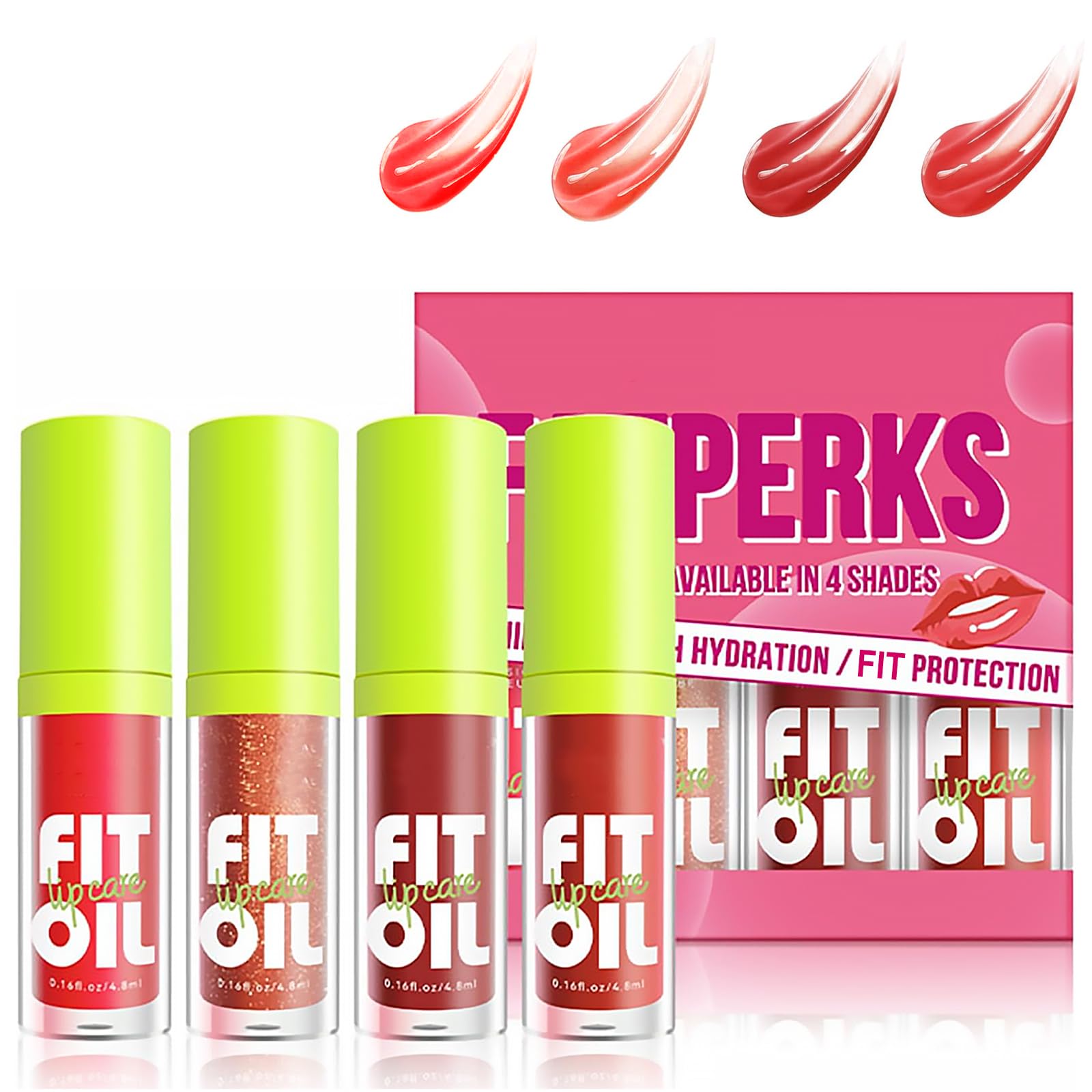 4PCS lip oil Lip Oil Set - Long Lasting Lip Oil Light Lip gloss Set - Glitter Liquid Lip Gloss - Moisturizing Tinted Lip Gloss Lip Plumper Lip Balm - High-Shine, Plumps【B 4PCS】