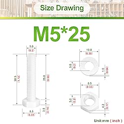 Pzsmocn 150 Pieces/50 Sets M5*25 mm Plastic White