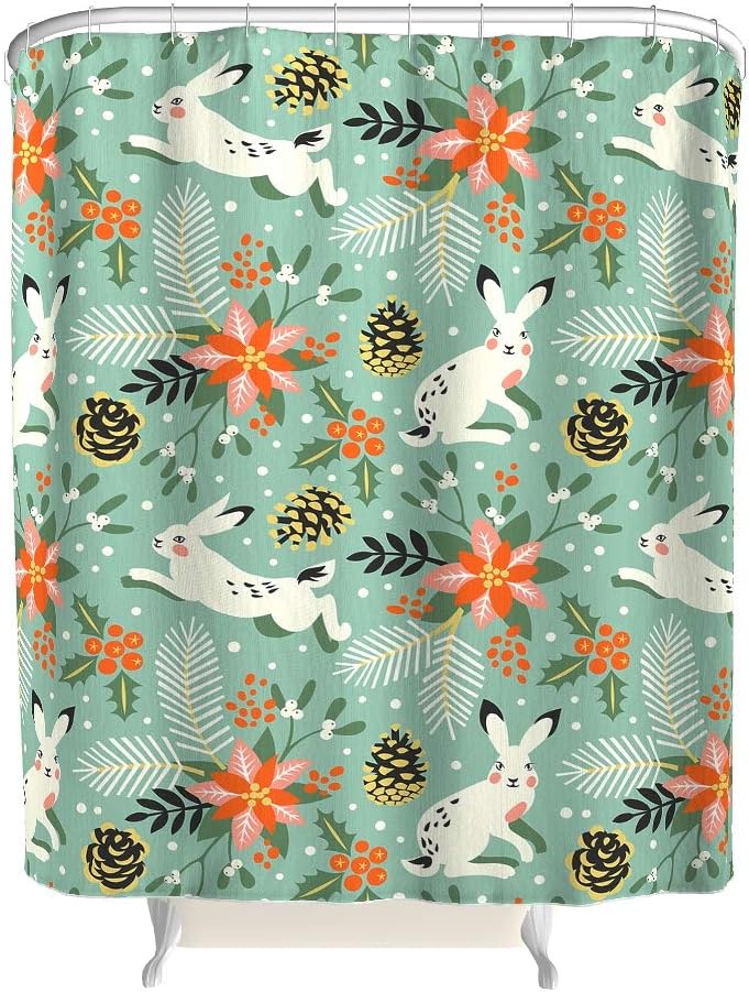 yjduop Rabbits and Flowers Print Bathroom Curtain Bathroom Decor Shower Curtain Hook Included Bathroom Accessories Home Bath Accessories White 36x72inch
