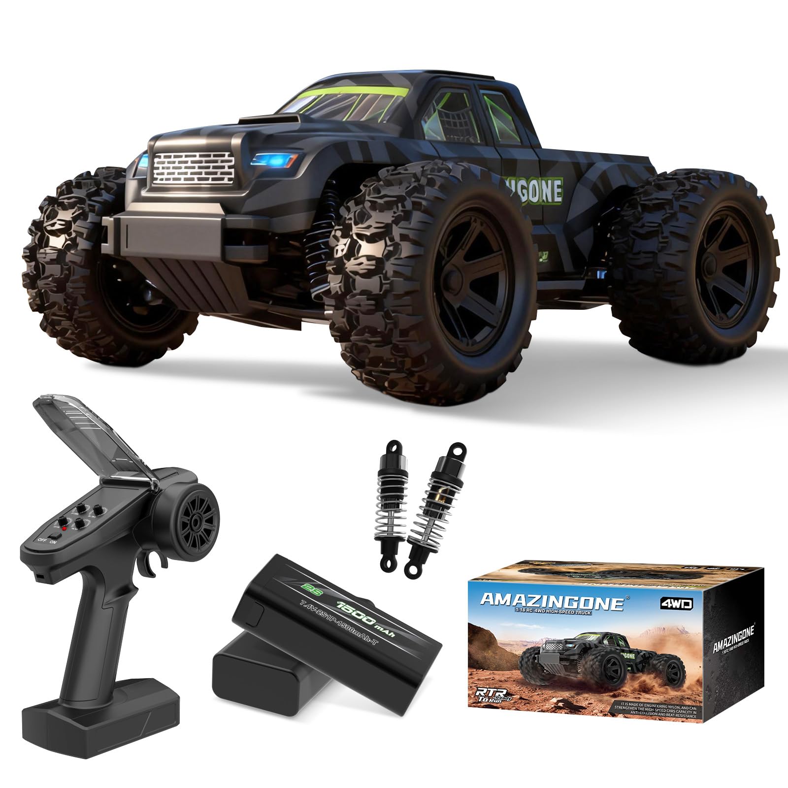 Photo 1 of AMAZINGONE JT18W 1/18 Scale Fast RC Cars for Adults, High Speed 35KMH 4WD with 2.4 GHz,Hobby RC Trucks Monster Remote Control Truck Off Road,All Terrain RTR Remote Control Car with 2 Bettery