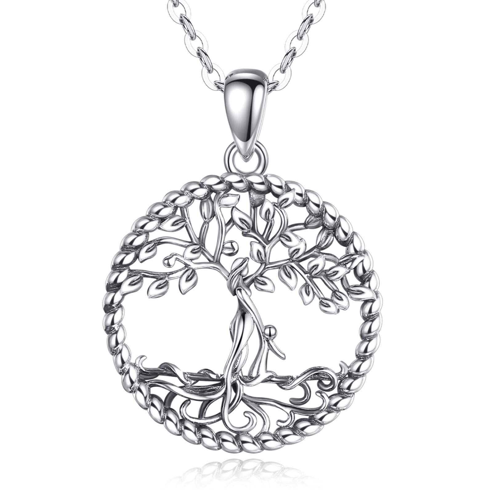AEONSLOVE Women's Tree of Life Necklace, Sterling Silver Pendant, 18" Rolo Chain, Gift for Women