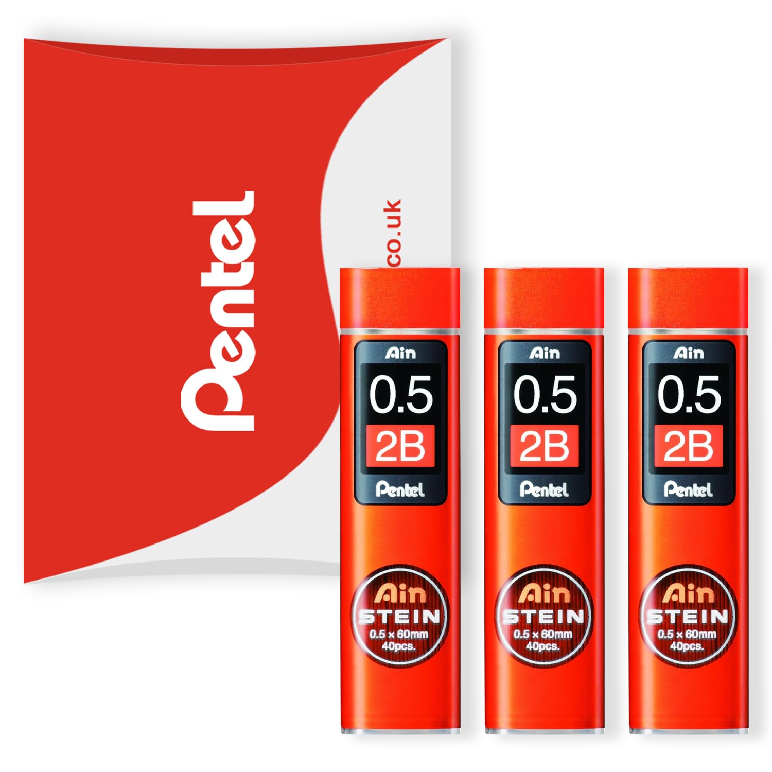 Pentel Ain Stein Mechanical Refill Leads - for Automatic/Mechanical Pencils - in Pentel Pillow Packaging (0.5mm 2B, Pack of 3)