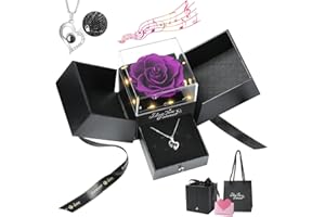 Emibele Preserved Rose Gifts for Women, Eternal Flower Rose Box with Heart Necklace, Romantic I Love You Gifts for Her Women Wife Mom Grandma on Valentines Mothers Day Birthday Anniversary