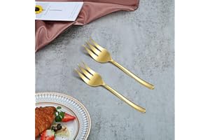 Golden Serving Forks 2 Pieces, Golden Serving Fork Cold Meat Fork, Stainless Steel Golden Serving Utensils, Dishwasher Safe.