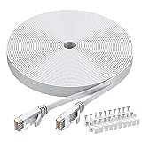 BUSOHE Cat6 Ethernet Cable 40 FT White, Cat-6 Flat