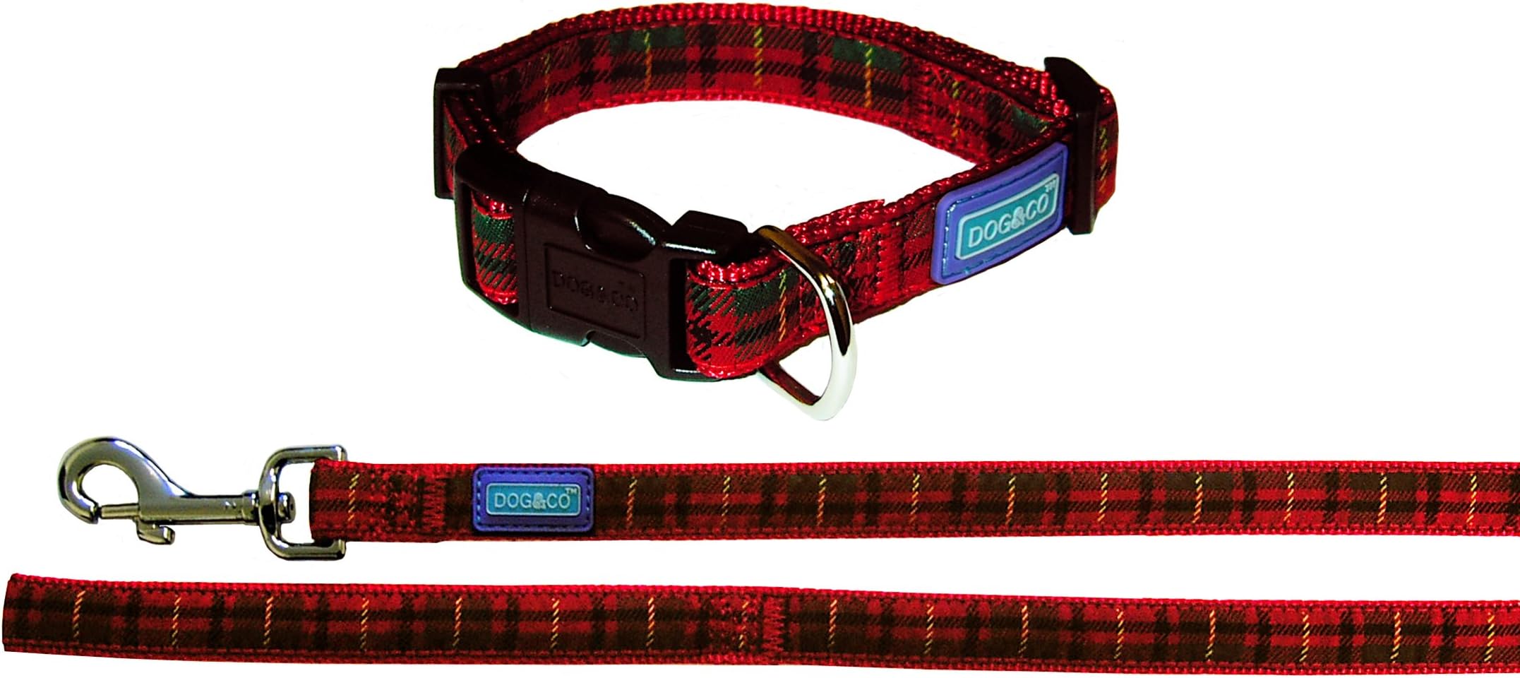 Dog & Co Tartan Red Dog Collar and Lead 3/4" x 14-18"/1.9 x 35-45cm, 48"/120cm, Pack of 1