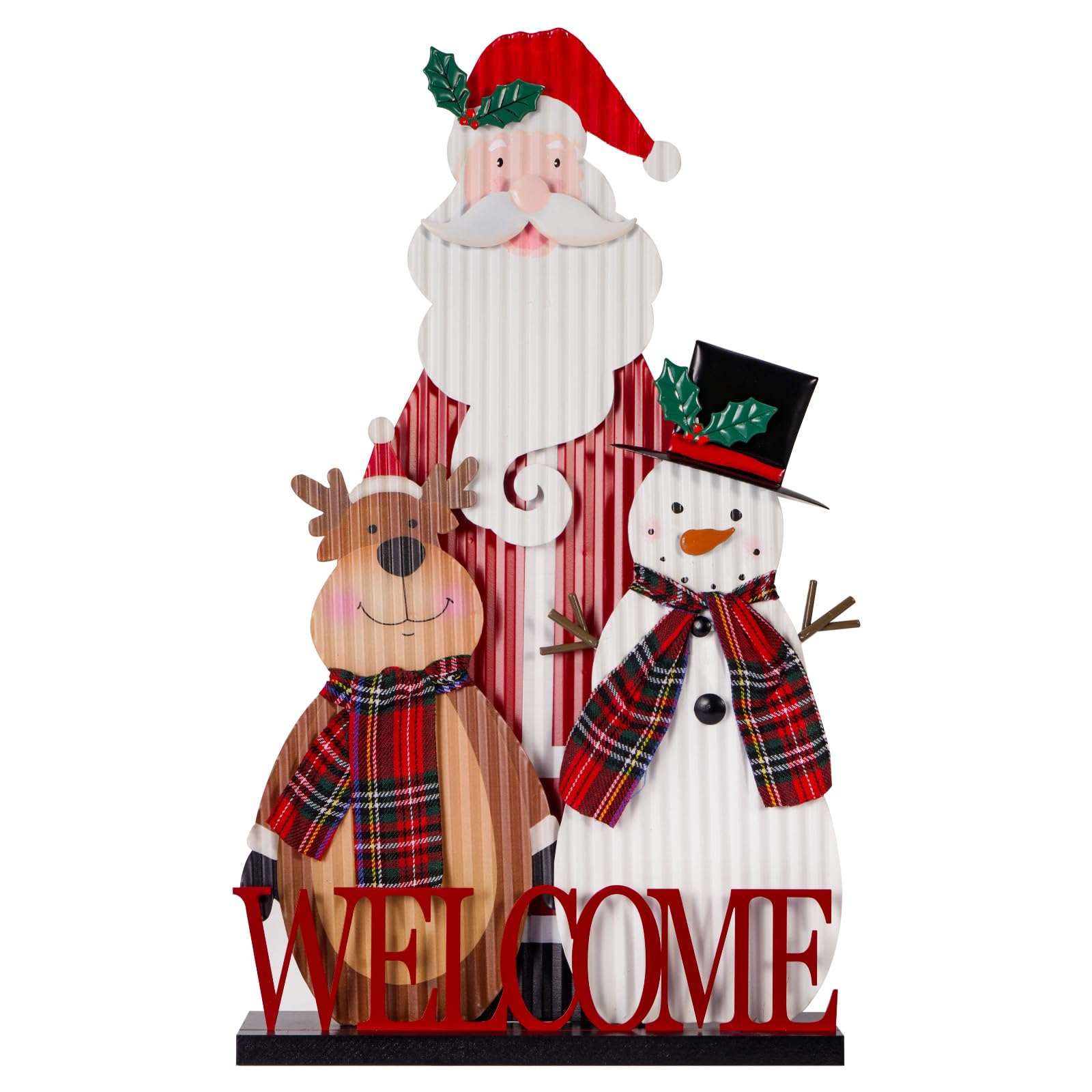 Photo 1 of Christmas Decorations for Home Farmhouse Santa Claus Welcome Decoration Snowman Deer Merry Christmas Sign Iron Wooden Decorative Block Rustic Tabletop Xmas Party Holiday Décor Indoor Outdoor