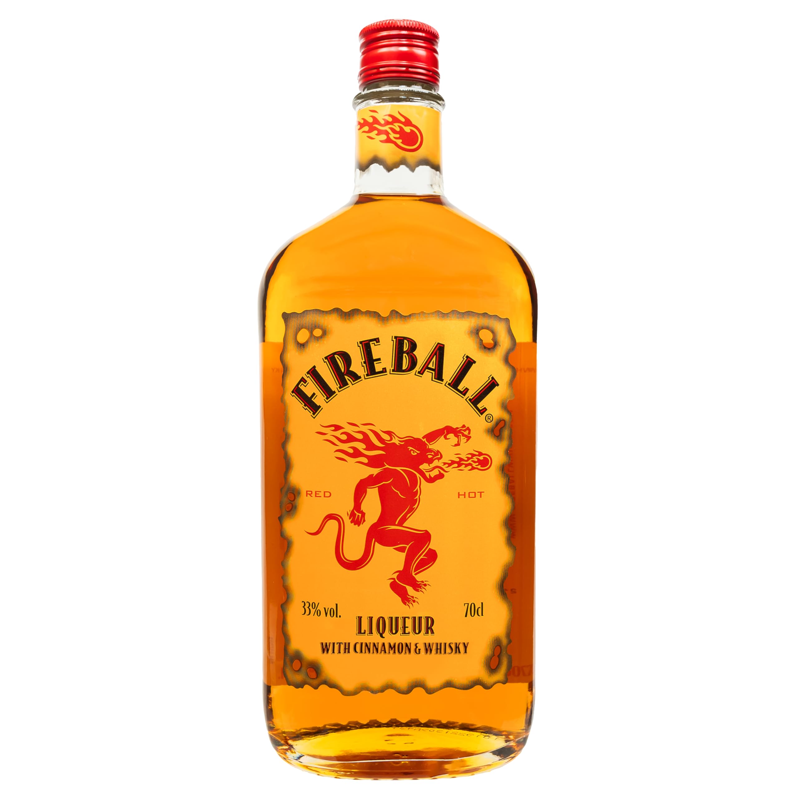 Fireball Cinnamon Whisky Liqueur, Kanadischer Whisky mit Echter Zimt‑Note, 33% vol, 700ml, Amerikas Nr.1 Shot‑Marke, Eiskalt Servieren, Würzig, Optimal für Shots, Mixgetränke & Cocktails