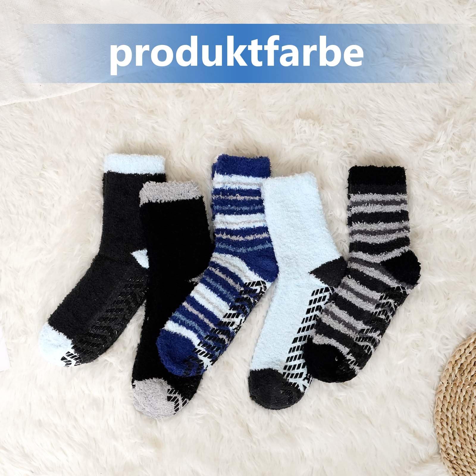LOFIR Kuschelsocken Warme Socken für Herren: Winter Dicke Flauschige Thermosocken mit Noppen für Männer - ABS Wintersocken Stoppersocken Haussocken für Weihnachten Geschenke 5 Paar Mehrfarbig 43-46 3