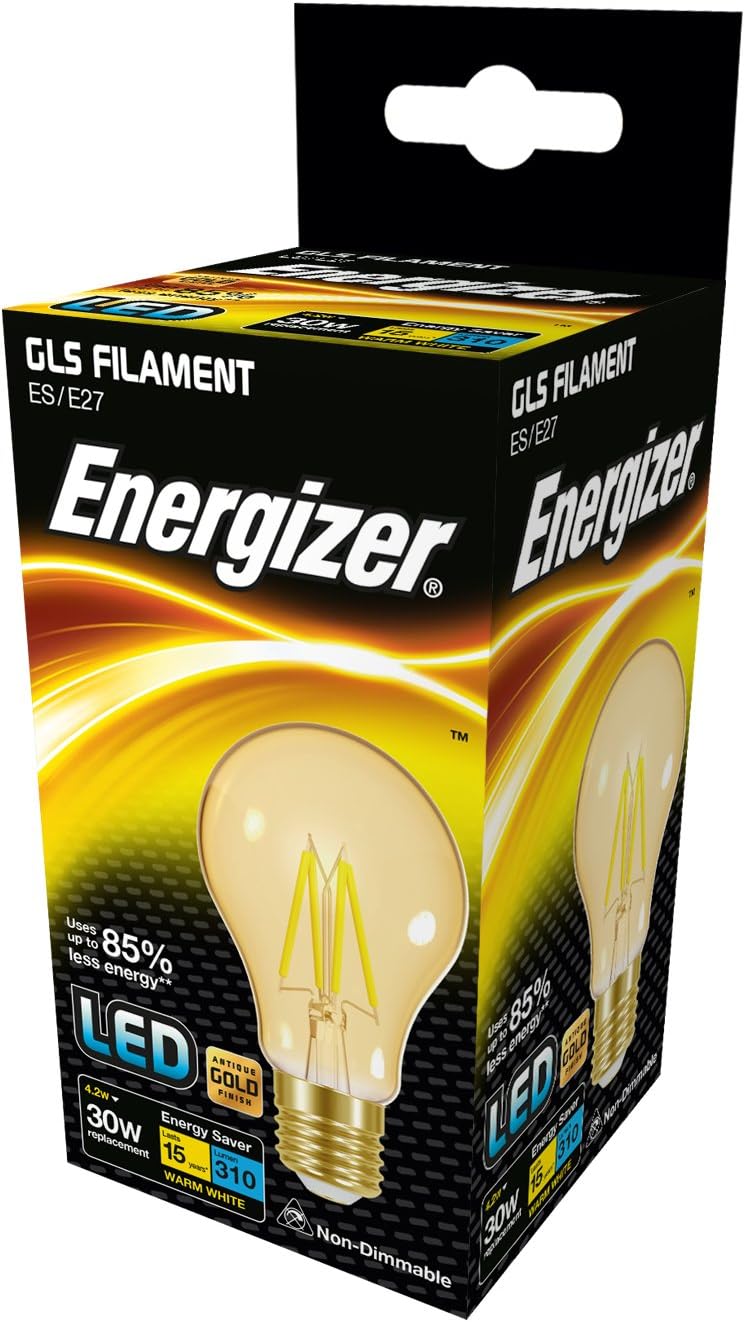 Energizer GLS Globe LED Filament Bulb - Antique Gold Finish, E27 ES Edison Screw, Energy Saving Lighting - Image 3