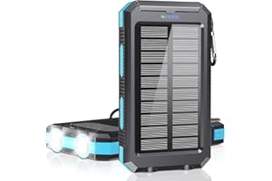 jskei Solar Charger Power Bank - 36800mAh Type-C 5V3.1A Fast Charging Power Bank. Equipped with a Powerful Flashlight, Compass, IP65 Outdoor Waterproof Portable Power Bank (Blue)