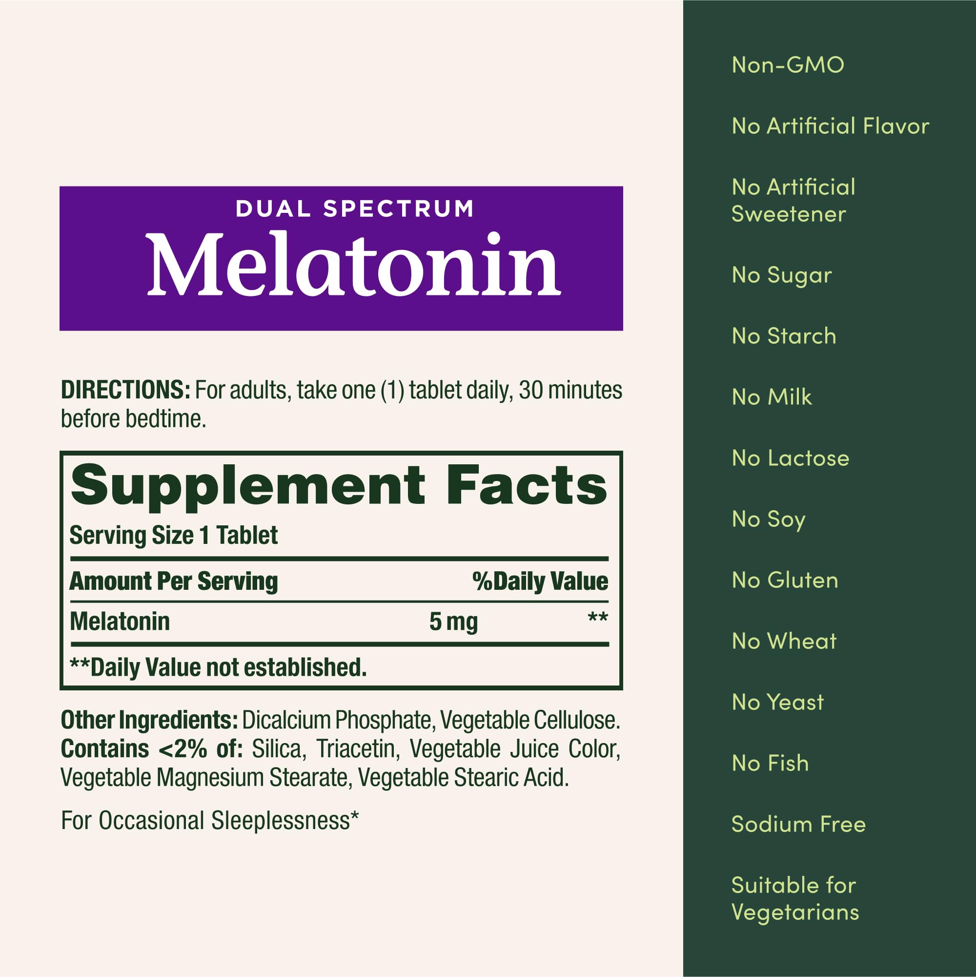 Nature's Bounty Melatonin 5mg Dual Spectrum, 100% Drug Free Sleep Supplement, Quick Release and Extended Release, Promotes Relaxation and Sleep Health, 60 Bi-Layer Tablets