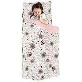 JumpOff Jo Extra Long Nap Mat for Kids - Cozy Kids Rest Mat with Removable Pillow and Ultra Soft Blanket for Preschool, Daycare, and Sleepovers - Floral, Daisy Bug
