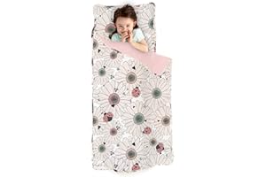 JumpOff Jo Extra Long Nap Mat for Kids - Cozy Kids Rest Mat with Removable Pillow and Ultra Soft Blanket for Preschool, Daycare, and Sleepovers - Floral, Daisy Bug
