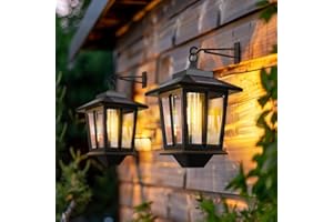 PASAMIC 2 Pack Hanging Solar Lantern, Aluminum Outdoor Hanging Solar Lights with 4 Solar Panels, Dusk to Dawn Led Outdoor Solar Lanterns, Anti-Rust Waterproof Solar Wall Lanterns with Hooks, 3000K Warm White