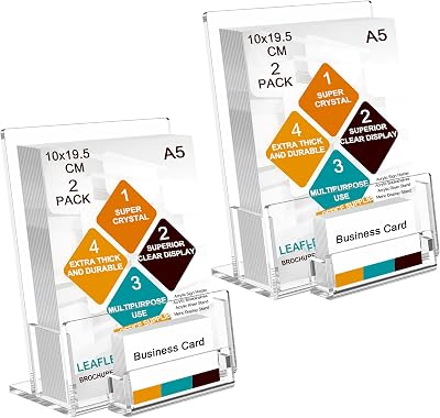 ROSshine A5 Leaflet Holder with Business Card Holder 2 Pack Crystal Clear