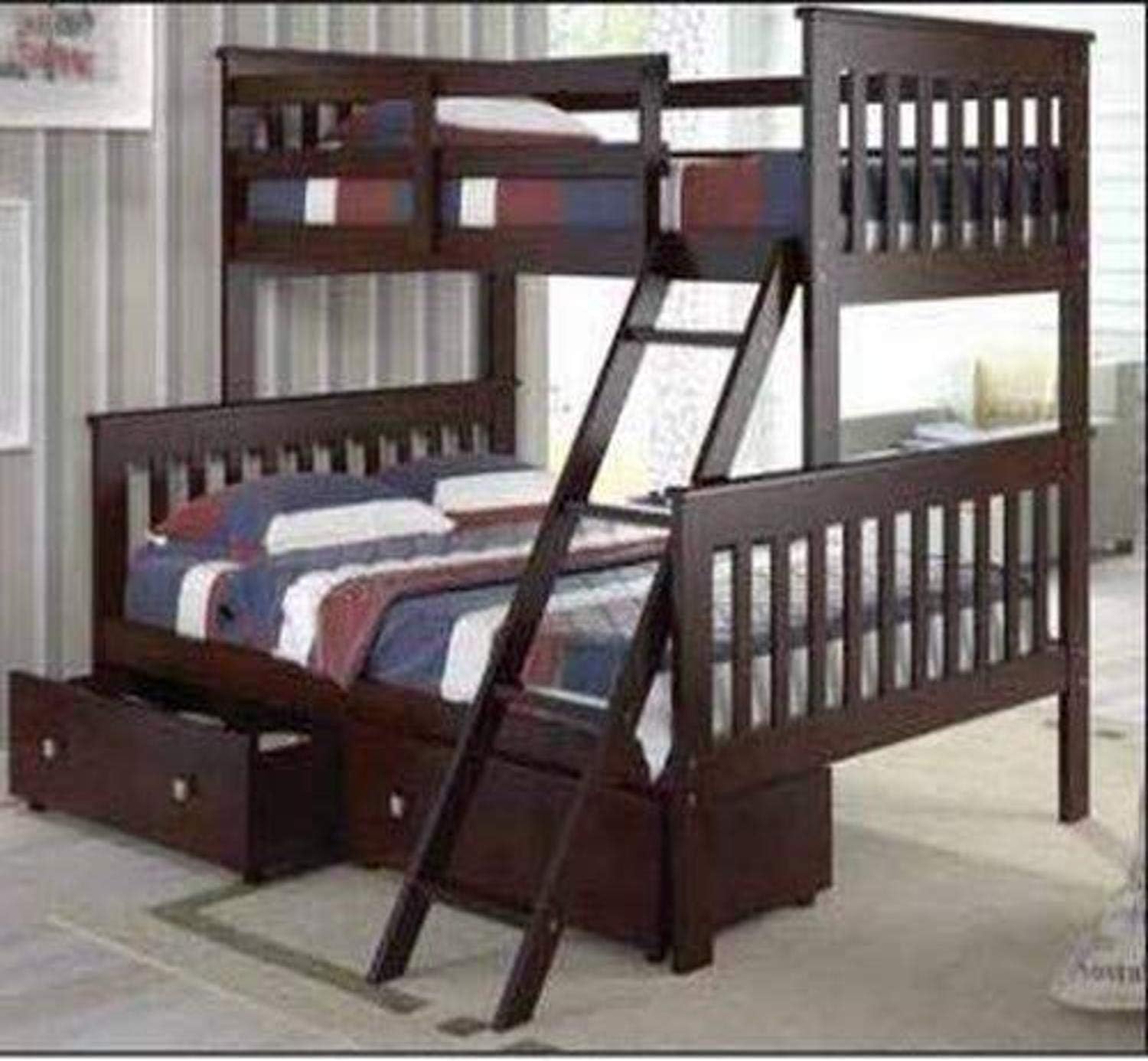 Donco Kids Mission Bunk Dual Under Bed Drawers, Twin/Twin Dark Cappuccino