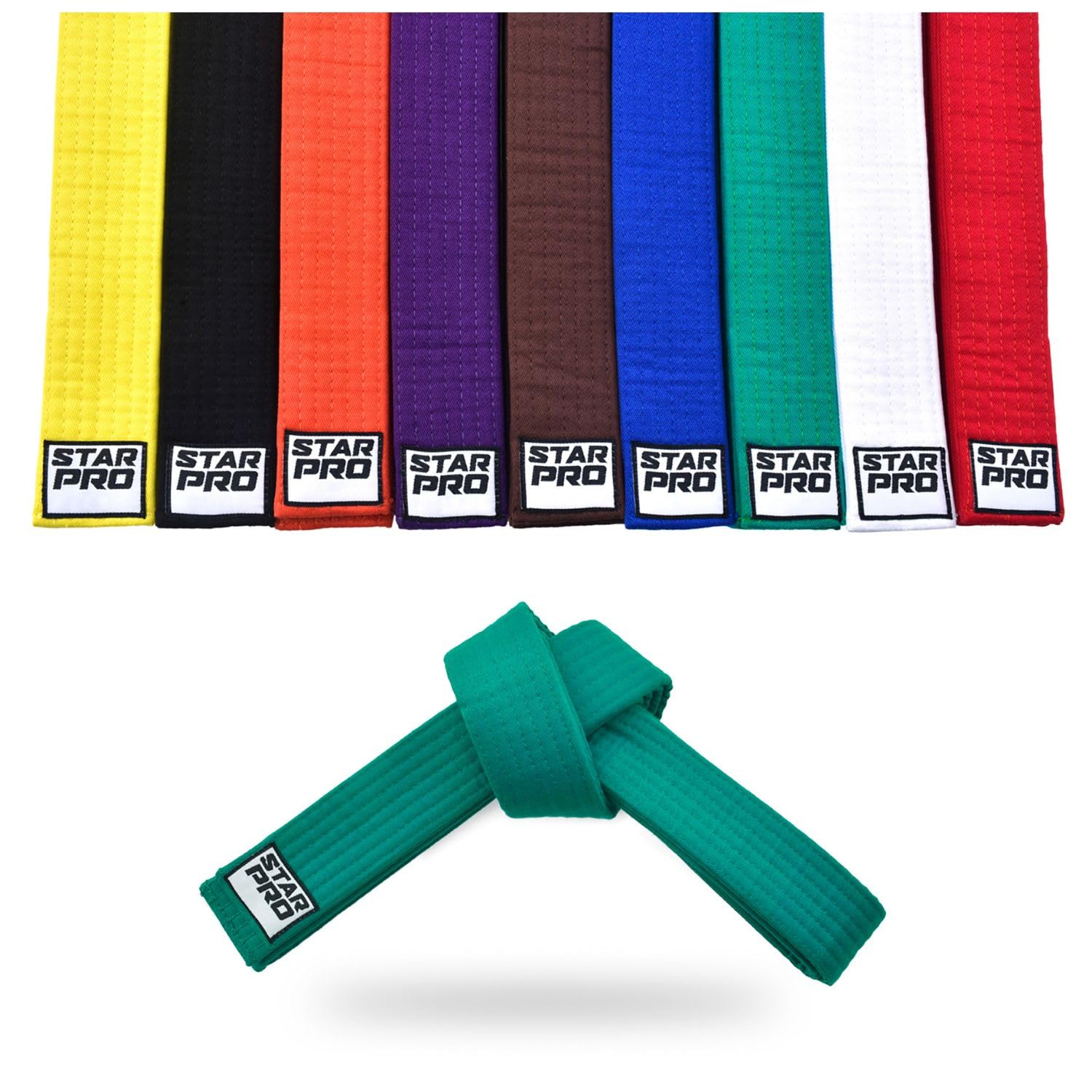 Starpro Martial Arts Training Belt for Karate Judo BJJ Taekwondo - Durable Cotton Polyester Blend for Kids & Adults - Vibrant Colors Green
