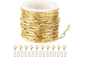 YOUBEIYEE 16.4 Feet Gold Stainless Steel Paperclip Chains for Jewelry Making Necklaces Bracelet Anklet Oval Soldered Link Chain Bulk with Jump Rings Lobster Clasps 14mm×4.5mm
