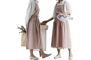 VLZUFE Women Cotton Linen Cross Back Apron with Pockets for Gardening Works Pinafore Dress